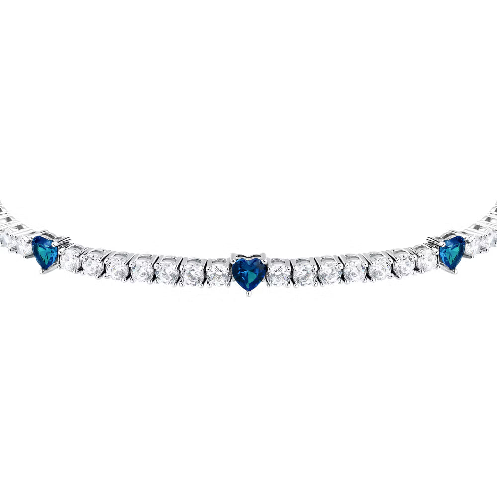 Bracciale Tennis Morellato Tesori Argento Zirconi + 5 Cuori Blu