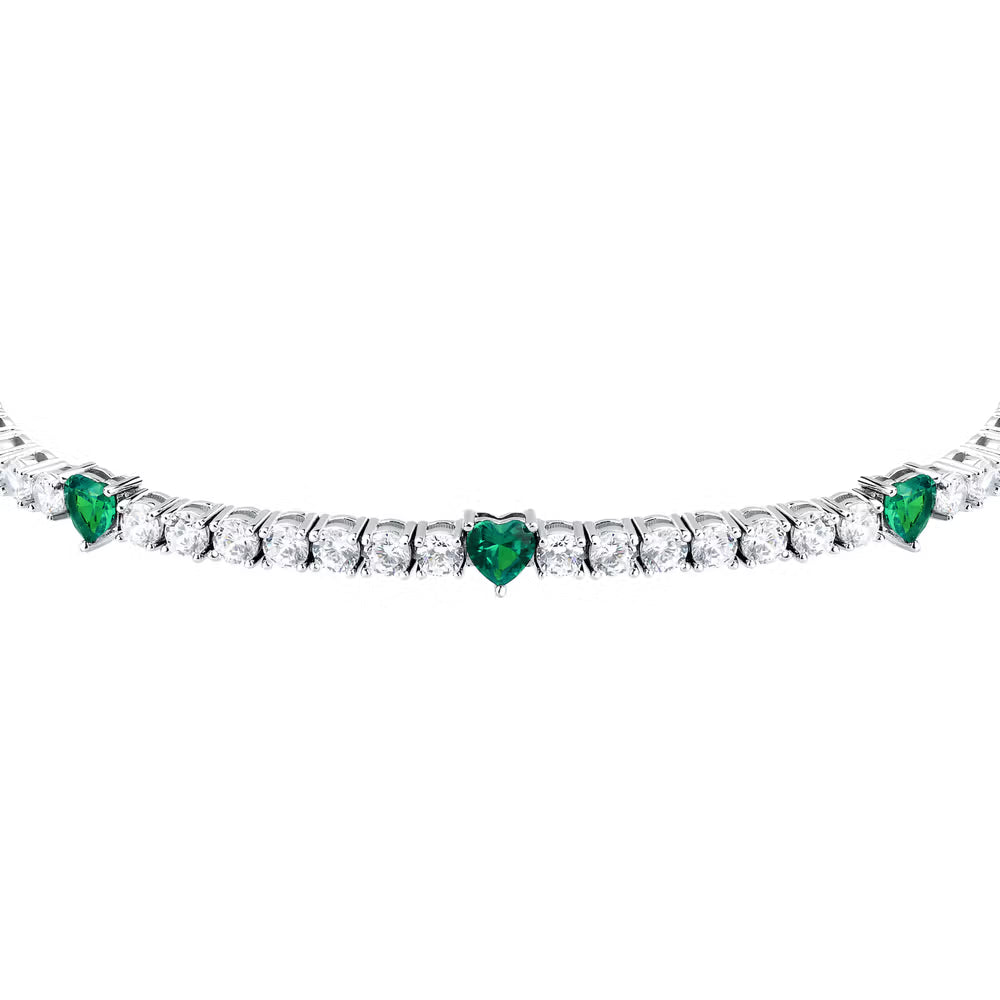 Bracciale Tennis Morellato Tesori Argento Zirconi + 5 Cuori Verdi