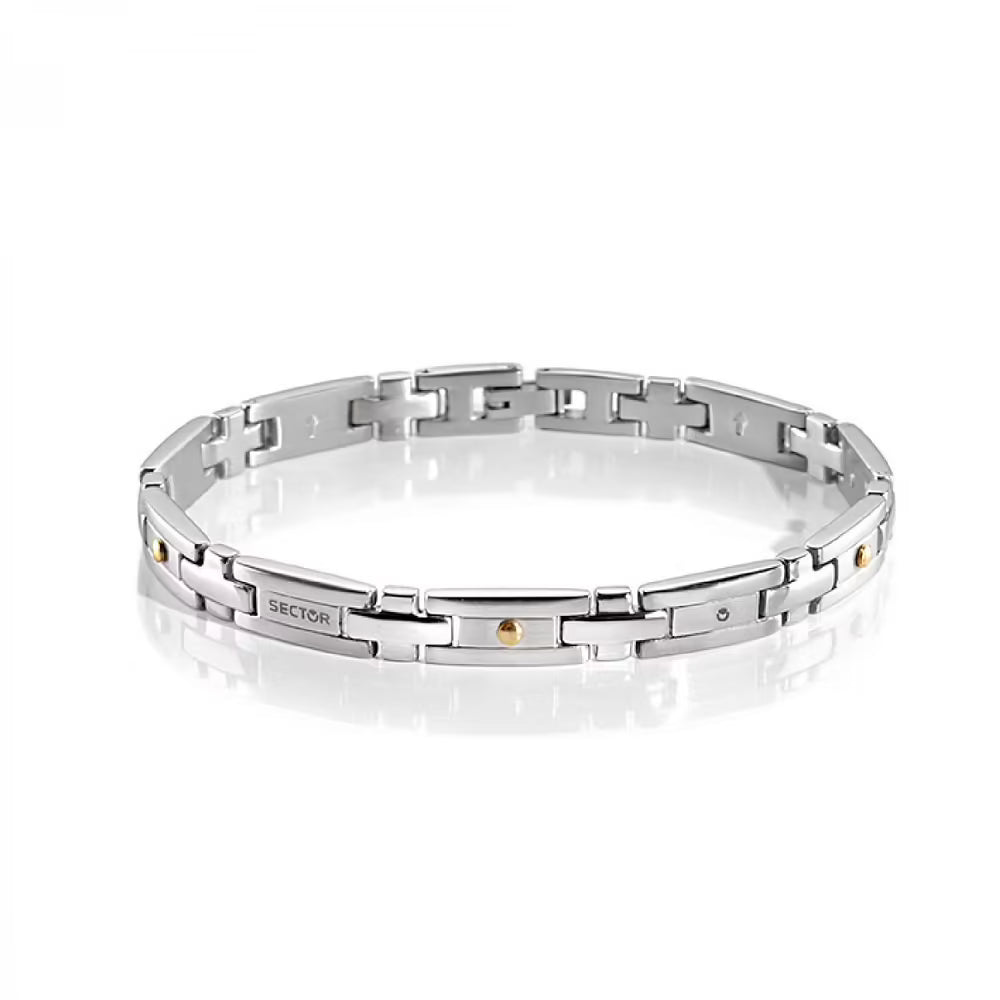 Bracciale Uomo Sector Basic Acciaio Satinato Con 3 Borchie Pvd Oro