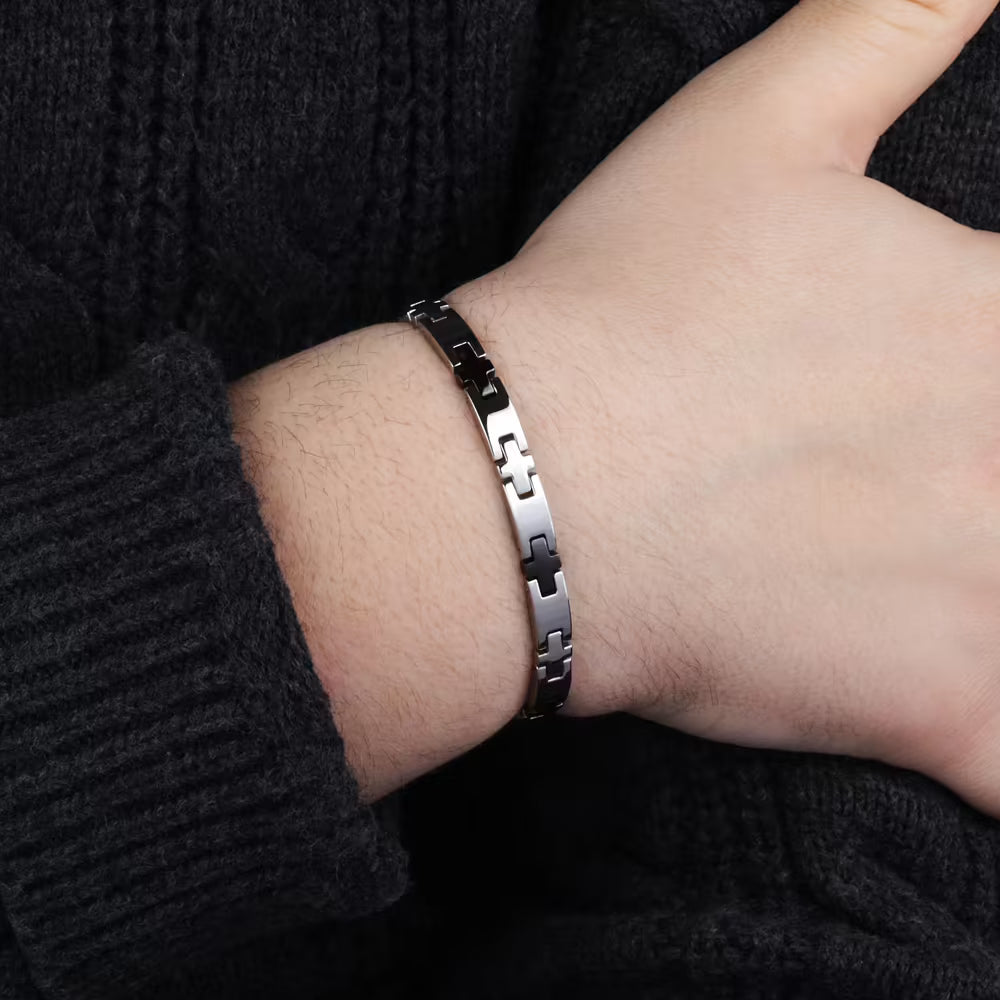 - Bracciale Uomo Sector Basic Acciaio Con 3 Crocette Pvd Nero