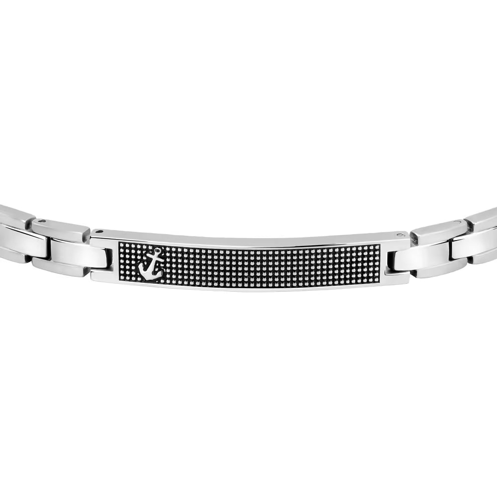Bracciale Uomo Sector Basic Acciaio Piastrina Centrale Puntinata e Ancora