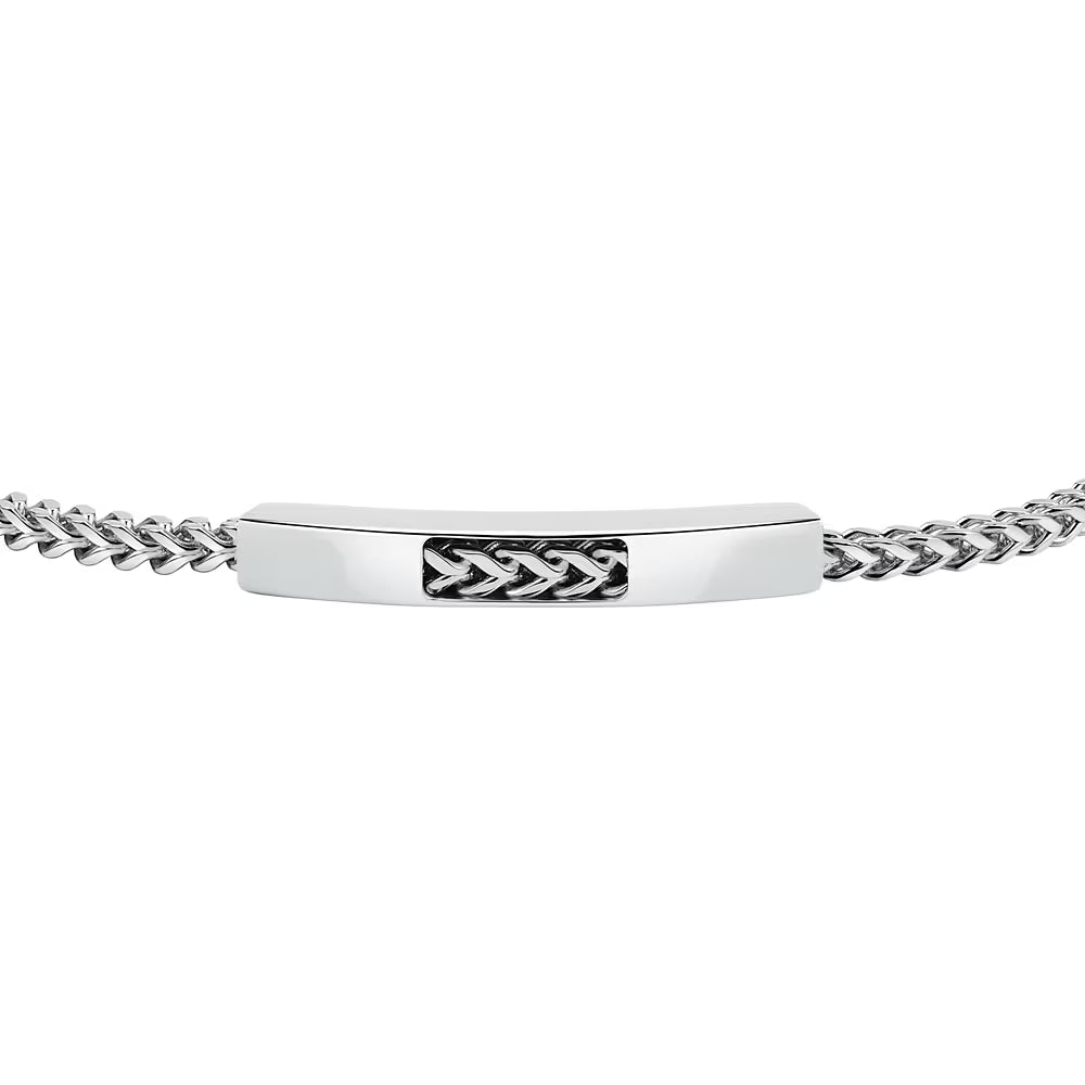 Bracciale Uomo Sector Basic Acciaio Maglia Spiga Intrecciata Con Piastrina Centrale