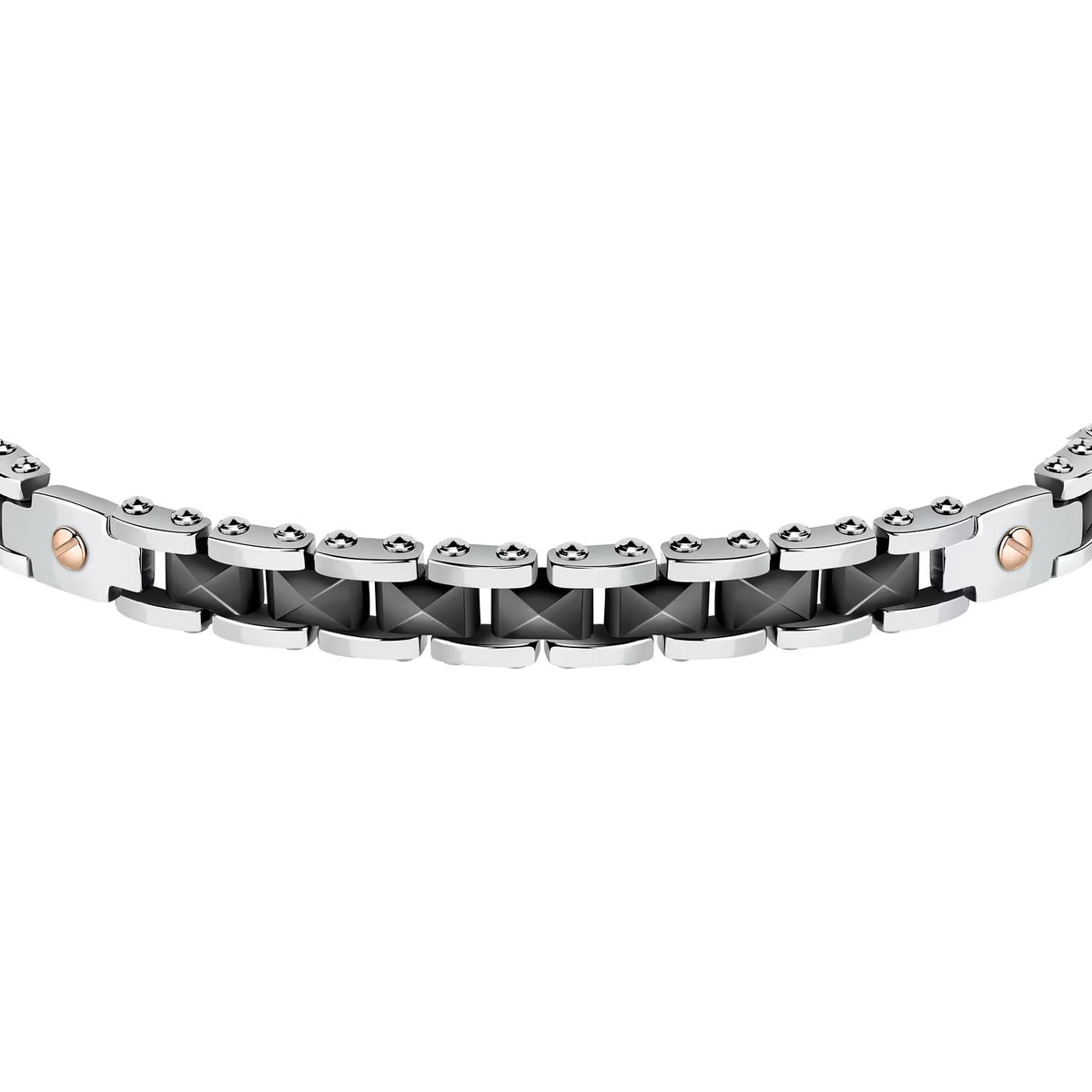 Bracciale Uomo Sector Ceramic Acciaio/Ceramica Nera 2 Piastrine Laterali + 2 Viti Pvd Oro Rosa