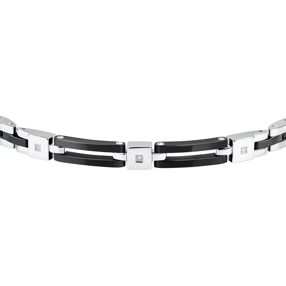 Bracciale Uomo Sector Ceramic Acciaio/Ceramica Nera Due Elementi Rettangolari Ceramica Nera + 3 Diamanti