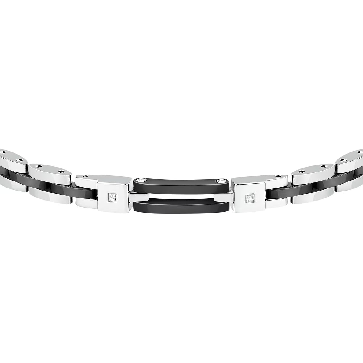 Bracciale Uomo Sector Ceramic Acciaio/Ceramica Nera Elemento Rettangolare In Ceramica Nera + 2 Diamanti