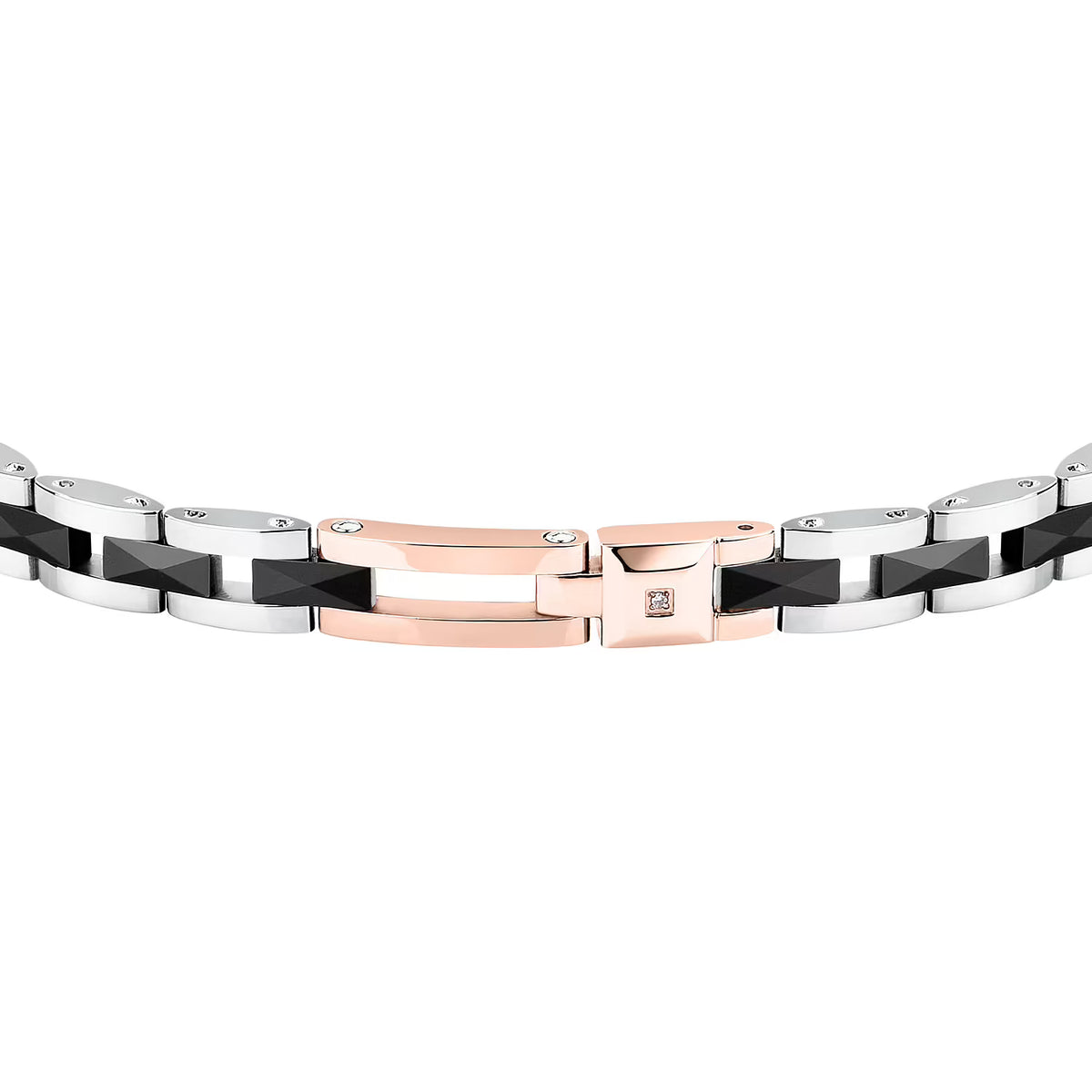 Bracciale Uomo Sector Ceramic Acciaio/Ceramica Nera Elemento Rettangolare Pvd Oro Rosa + Diamante