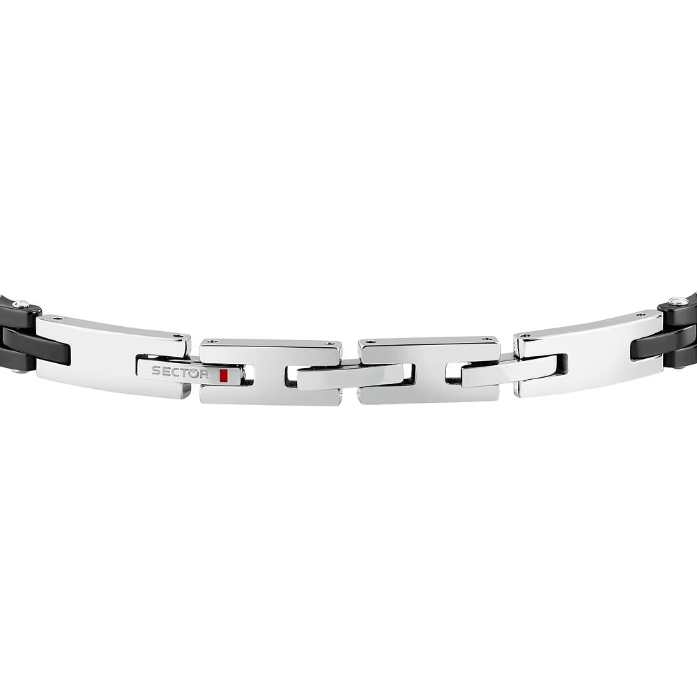 Bracciale Uomo Sector Ceramic Maglie Rettangolari Acciaio ed Elementi in Ceramica Nera