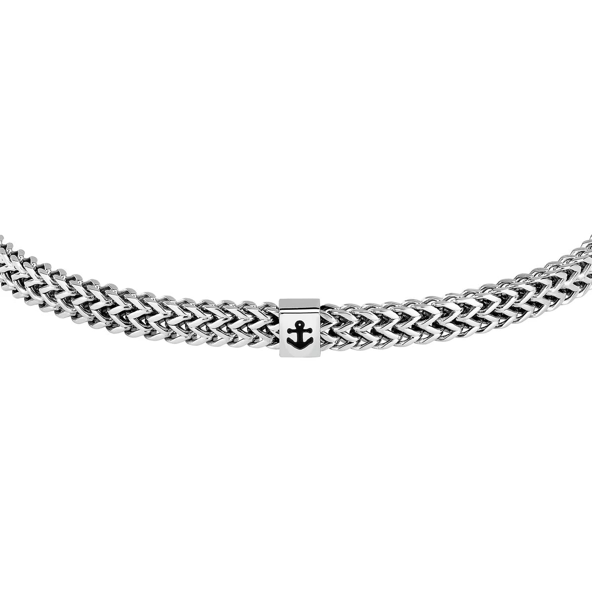 Bracciale Uomo Sector Marine Acciaio Maglia Spiga Centrale Ancora Smalto Nero