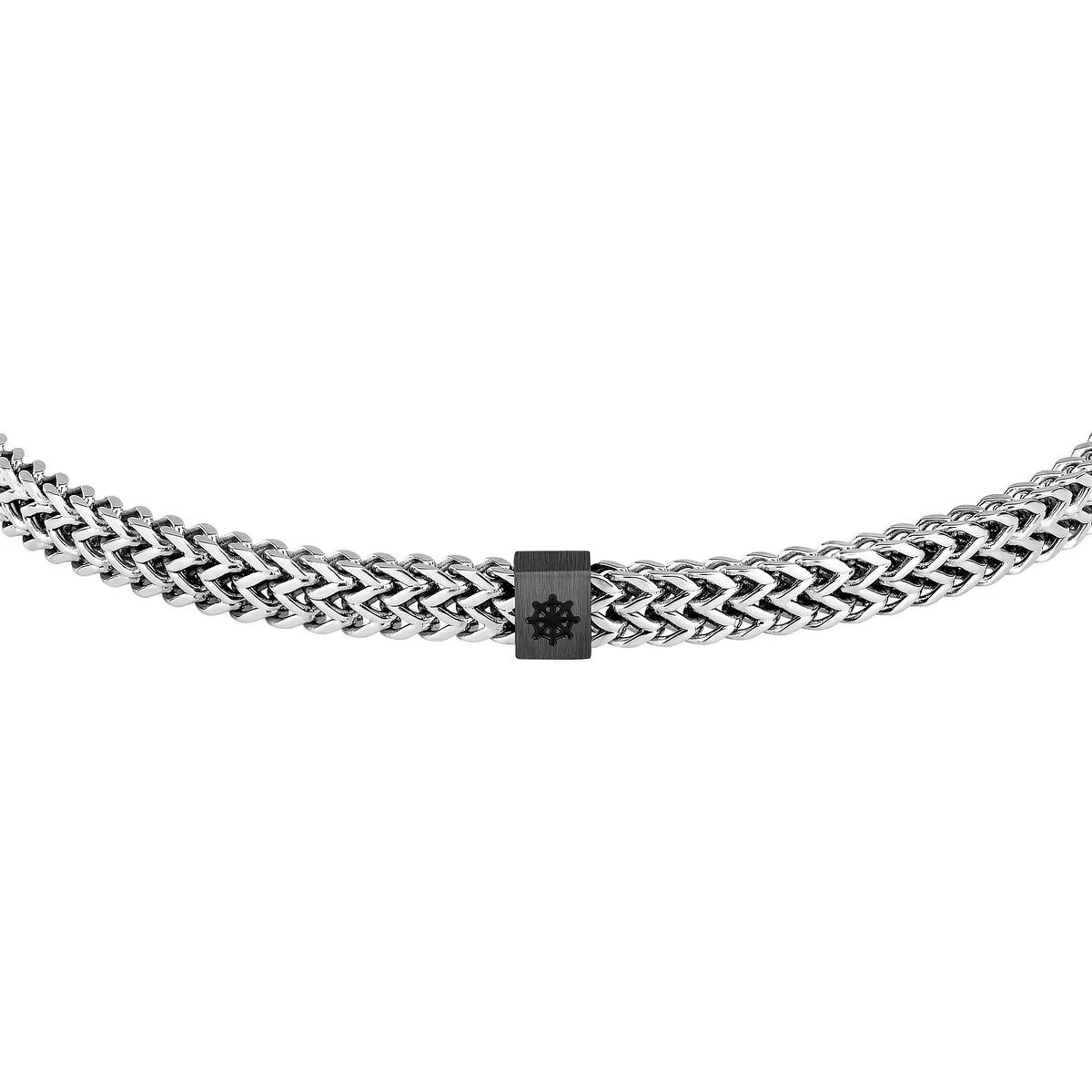Bracciale Uomo Sector Marine Acciaio Maglia Spiga Centrale Elemento Timone Pvd Nero