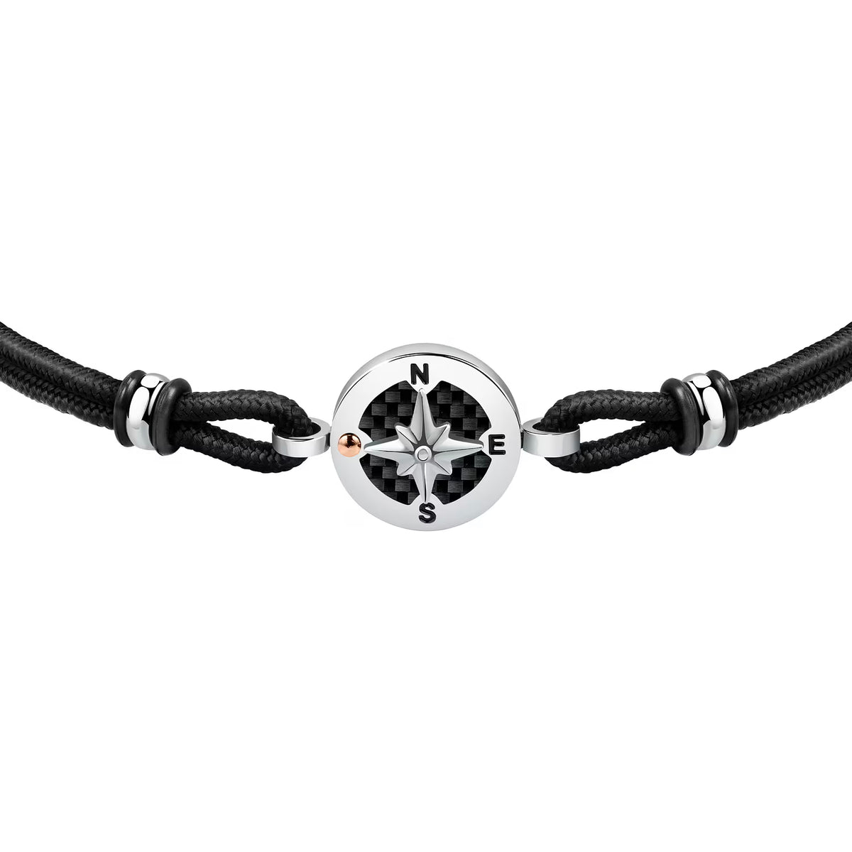 Bracciale Uomo Sector Marine Acciaio Cordino Nero Elementi e Centrale Rosa Dei Venti Texture Carbonio Punti Cardinali Smalto Pvd Oro