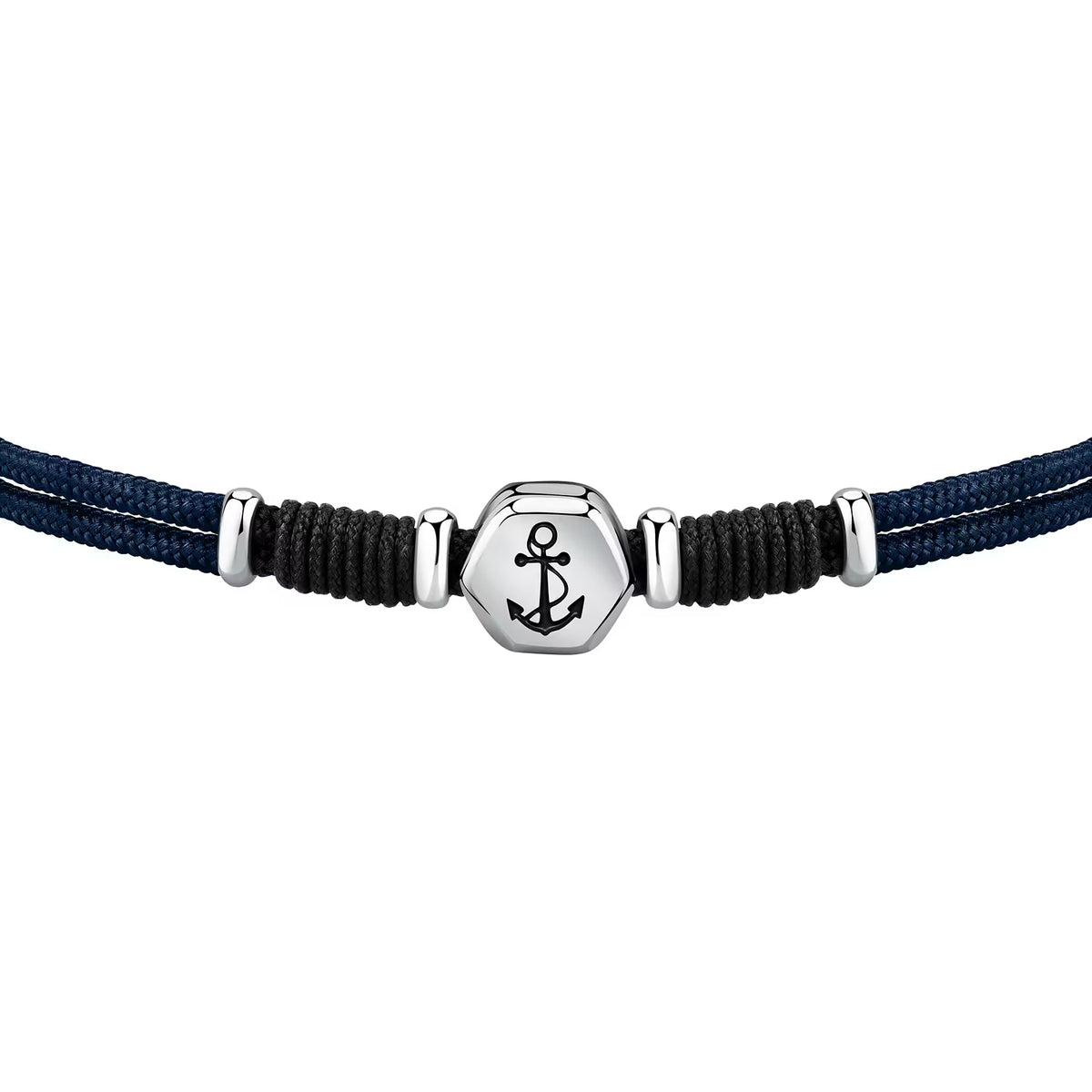 Bracciale 2 Fili Uomo Sector Marine Cordino Blu Centrale Elementi Acciao Cordino Nero Ancora Smalto Nero
