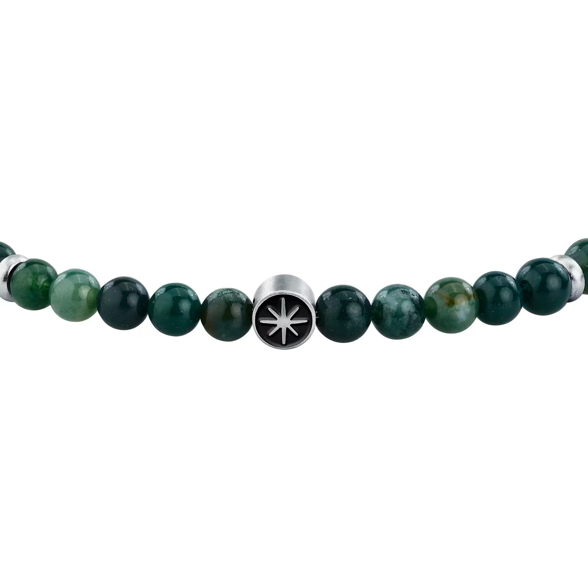 Bracciale Uomo Sector Marine Acciao Sfere Agata Verde Alternata Ad Elementi Discoidali Inserto Rosa Dei Venti