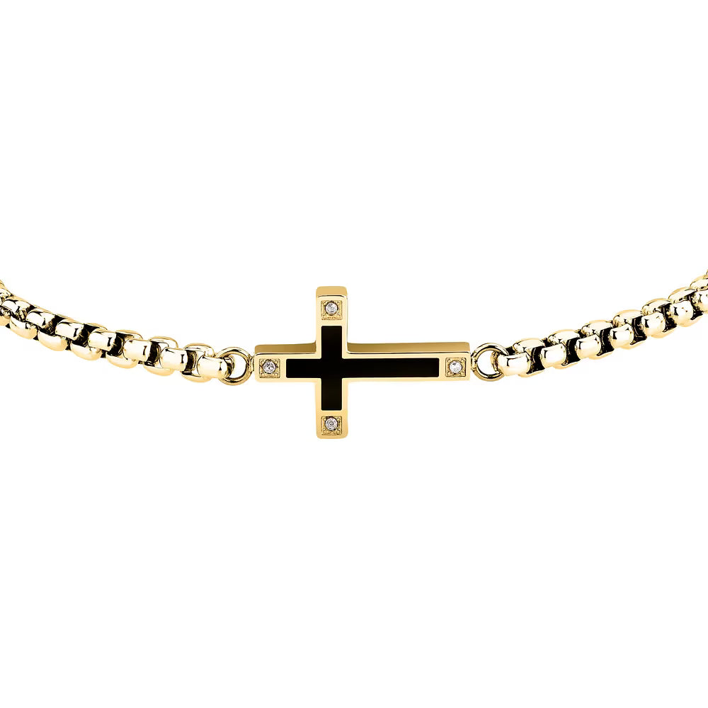 Bracciale Uomo Sector Spirit Pvd Oro Centrale Croce con Cristalli
