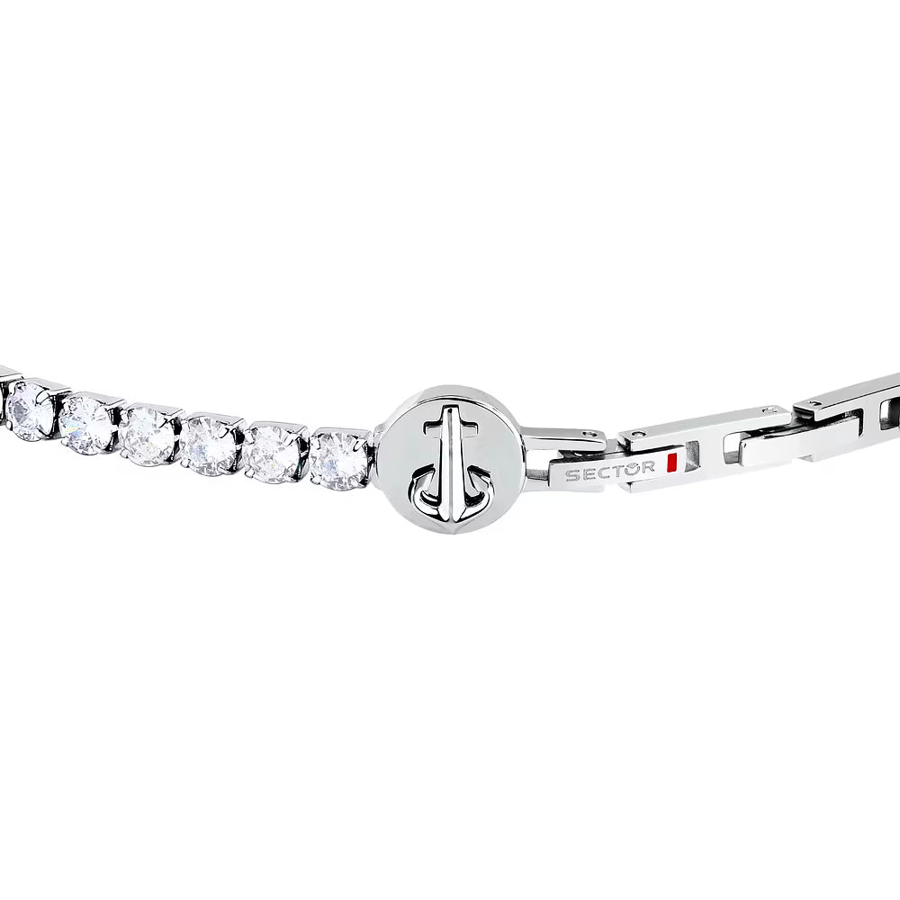 Bracciale Uomo Tennis Sector Acciaio Cristalli Elemento Laterale Tondo Ancora