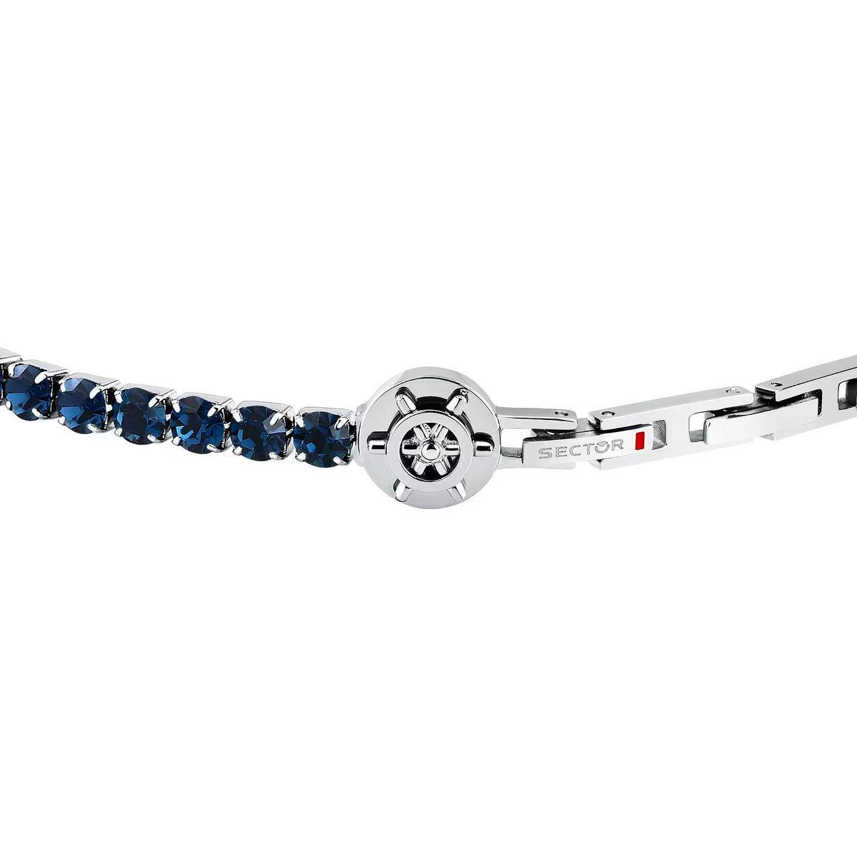 Bracciale Uomo Sector Tennis Acciaio Cristalli Blu Ed Elemento Laterale Timone in Rilievo