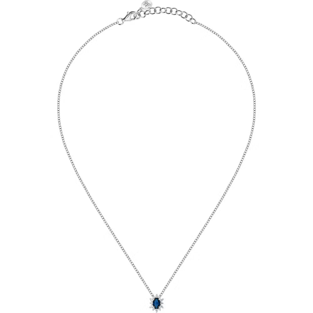 Collana con Pendente Morellato Tesori Argento Rosetta Zircone Ovale Blu Contornato