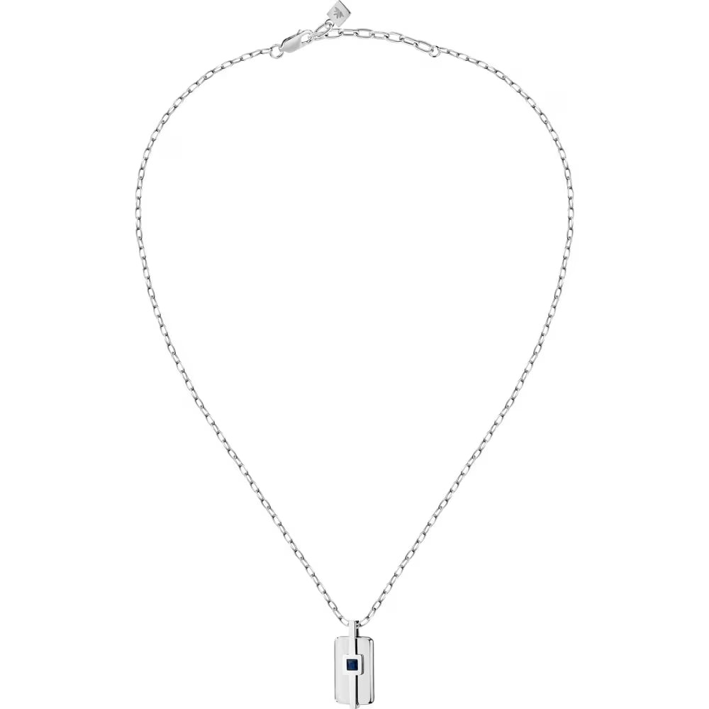 Collana Morellato Motown Uomo In Acciaio Con Pendente Piastrina Rettangolare 1 Cubic Zirconia Quadrato Blu