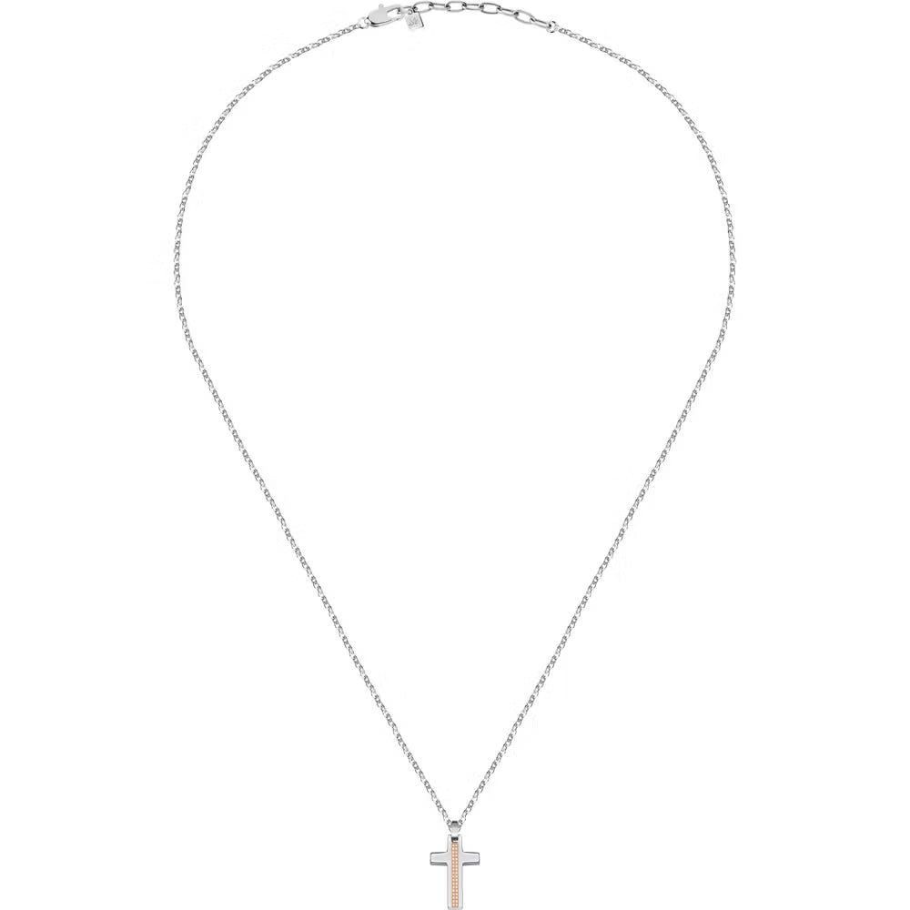 Collana Uomo Morellato Motown Acciaio Pendente Croce Pvd Oro Rosa
