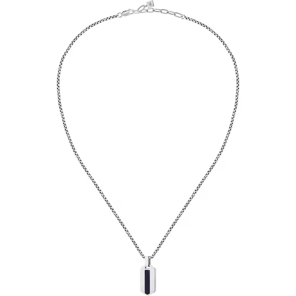 Collana Uomo Morellato Terra Acciaio Pendente Piastrina Esagonale Occhio Di Tigre Scuro