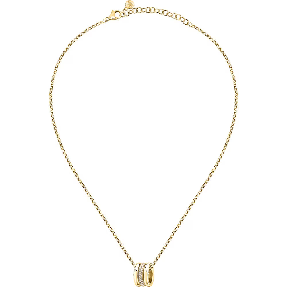 Collana cpn Pendente Morellato Vintage Bold Rolò Pvd Oro Doppia Fascetta Centro Fascia Di Cristalli