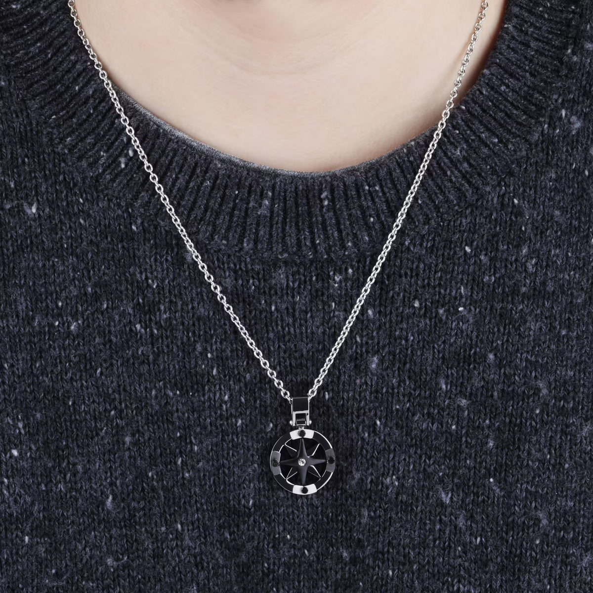Collana Uomo Sector Marine Acciaio Pendente Rosa Dei Venti Acciaio/Pvd Nero