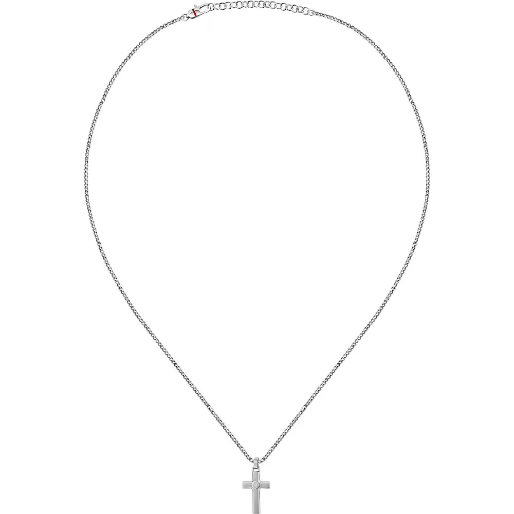 Collana Uomo Sector Spirit Uomo Acciaio Maglia Grumetta Con Pendente Croce Satinata/Logo