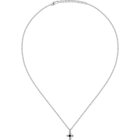 Collana Uomo Sector Spirit Acciaio Maglia Rolò Con Pendente Croce Smalto Nero