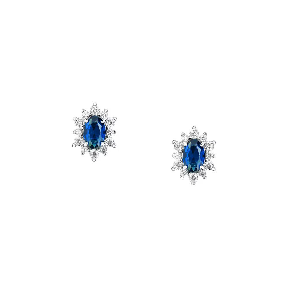 Orecchini Lobo Morellato Tesori Argento Rosetta Zircone Ovale Blu Contornato