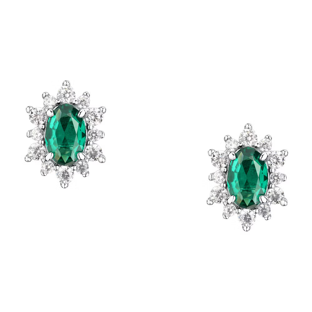 Orecchini Lobo Morellato Tesori Argento Rosetta Con Zircone Ovale Verde Contornato