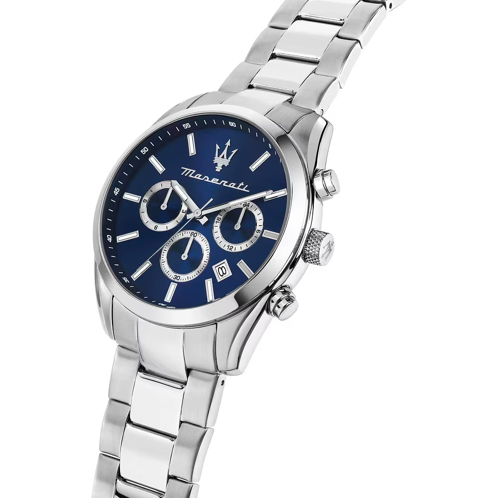 Orologio Maserati Time Attrazione Multifunzione 43 mm Acciaio Braccialato Blu Silver