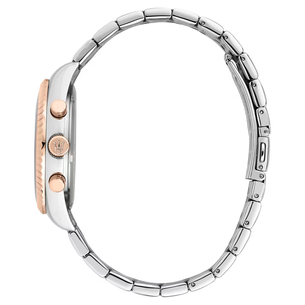 Orologio Maserati Competizione Multifunzione 41 Mm Acciaio/Pvd Oro Rosa Braccialato Quadrante Marrone