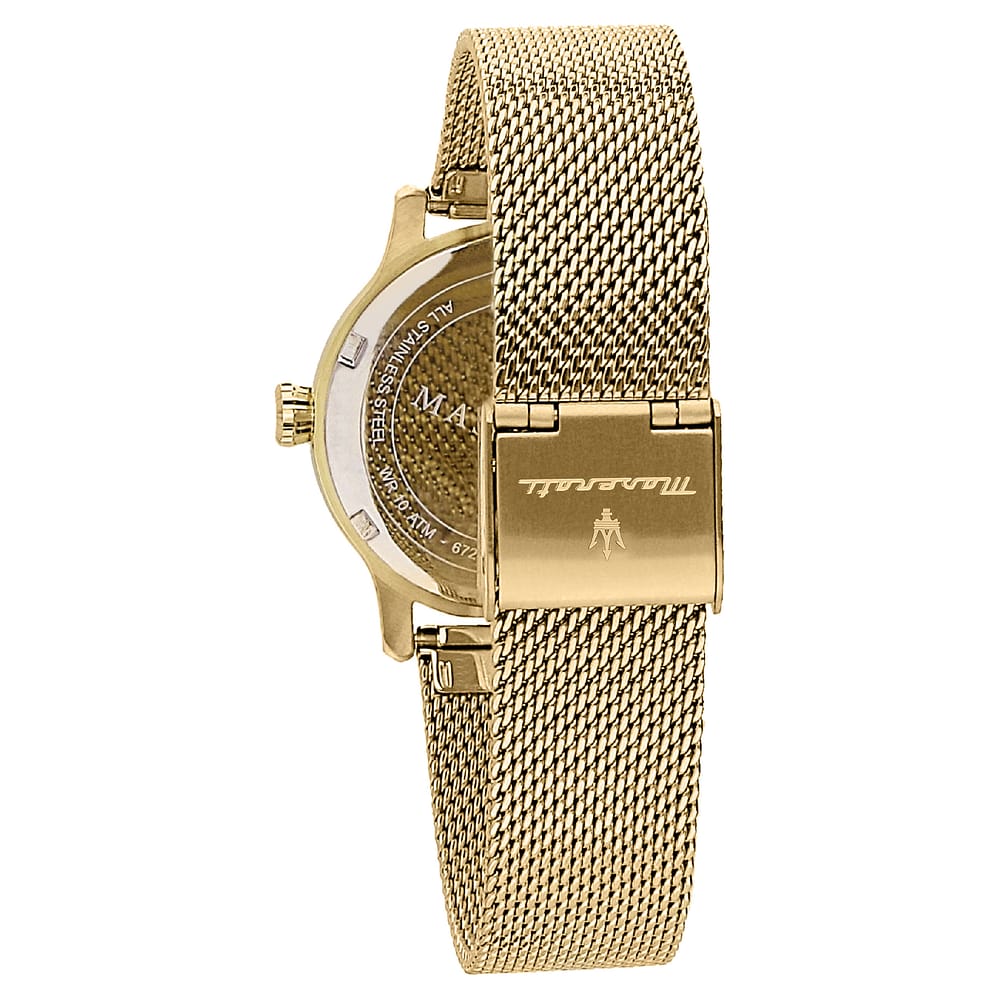 Orologio Donna Maserati Epoca 34 Mm Pvd Oro Braccialato Maglia Milanese Silver/Madreperla