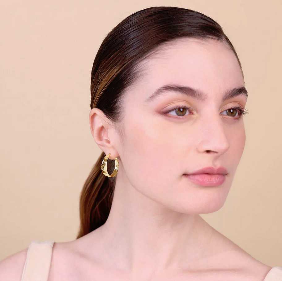 Orecchini a Cerchio Etrusca Gioielli Lega Golden Placcata Oro 18 Kt Martellati