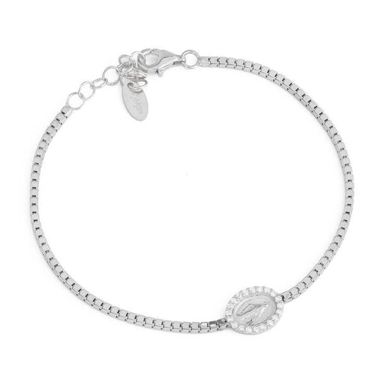 Bracciale Amen Argento Medaglia Madonna Miracolosa con Cristalli