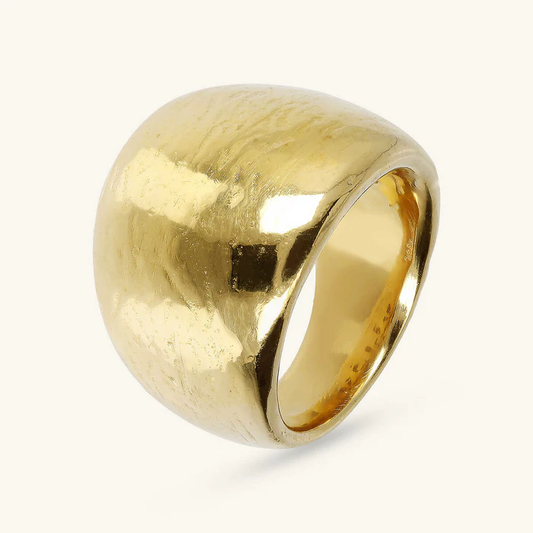 Anello a Fascia Etrusca Graduato, Martellato Lega Golden Placcata Oro 18 kt - Misura 16