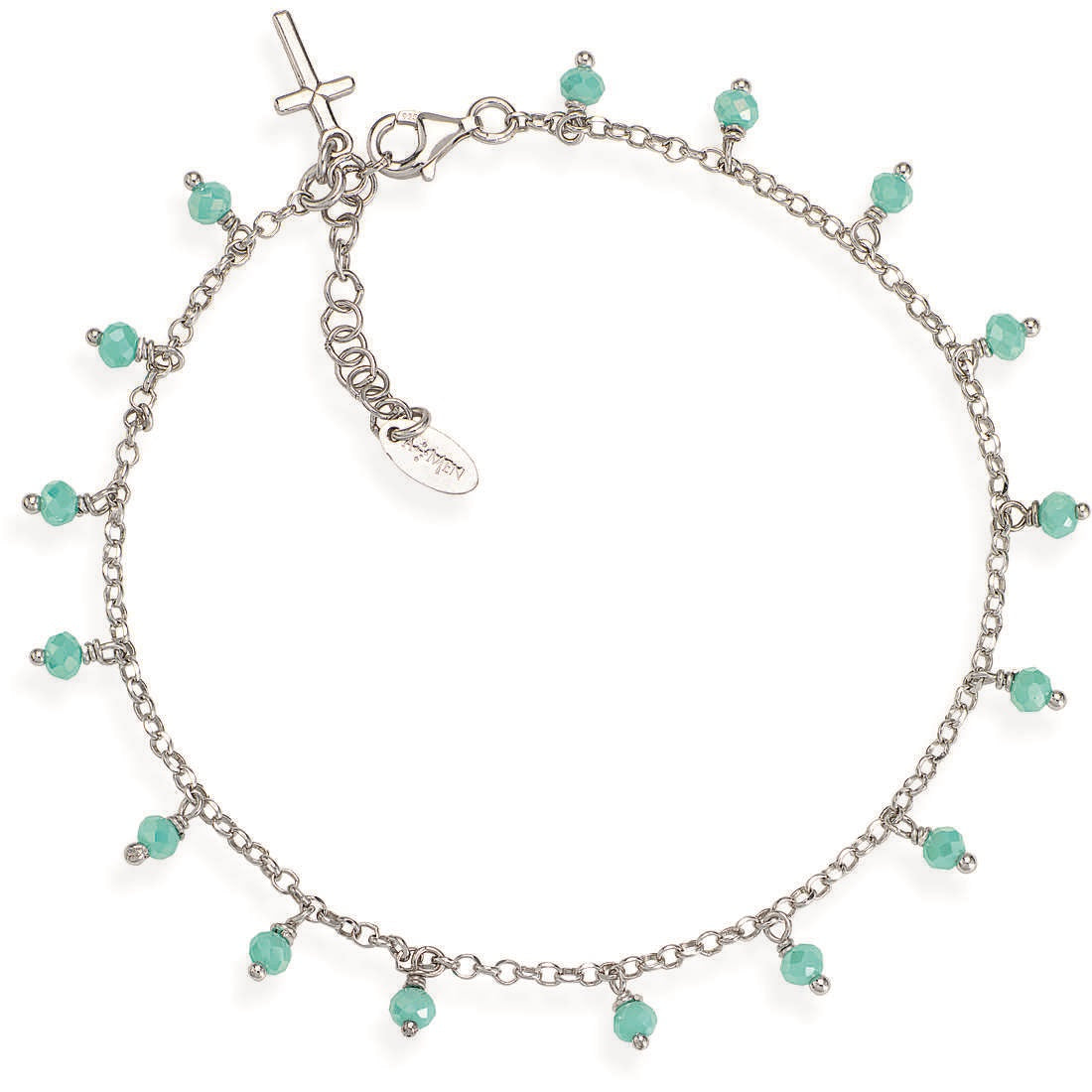 Croce Amen Romance Cavigliera Argento Charms Cristalli Cangianti Verde Tiffany
