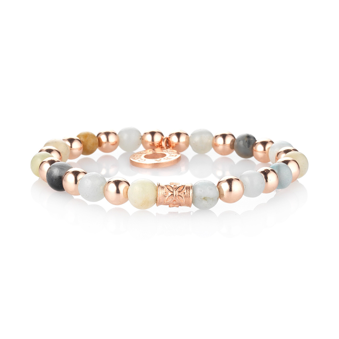 Bracciale Elasticizzato Gerba Megan Argento Rosato Sfere Amazonite