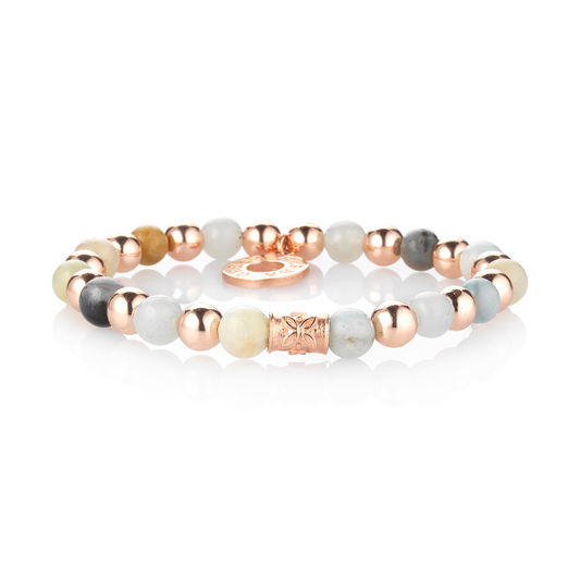 Bracciale Elasticizzato Gerba Megan Argento Rosato Sfere Amazonite