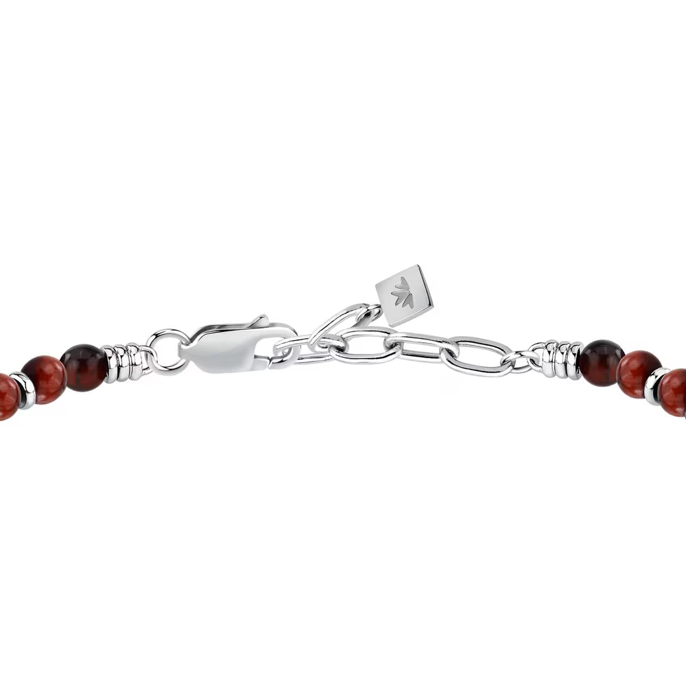 Bracciale Uomo Morellato Amuleti Acciaio Sferette Occhio Di Tigre Elemento Centrale Leone