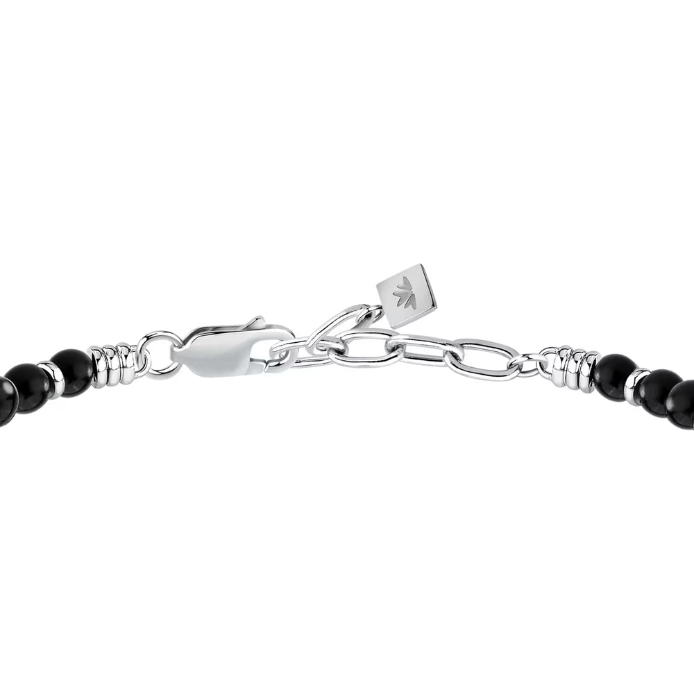 Bracciale Uomo Morellato Amuleti Acciaio Sferette Ossidiana Charm Corno Satinato