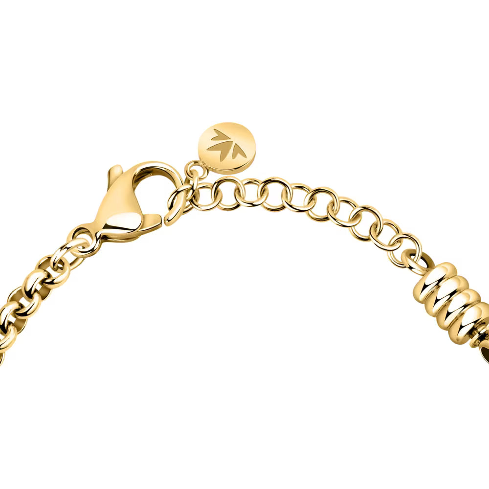 Bracciale Morellato Drops Rolò Pvd Oro Charm Piastrina Scritta "Sei Unica" Stella Passante Cristalli