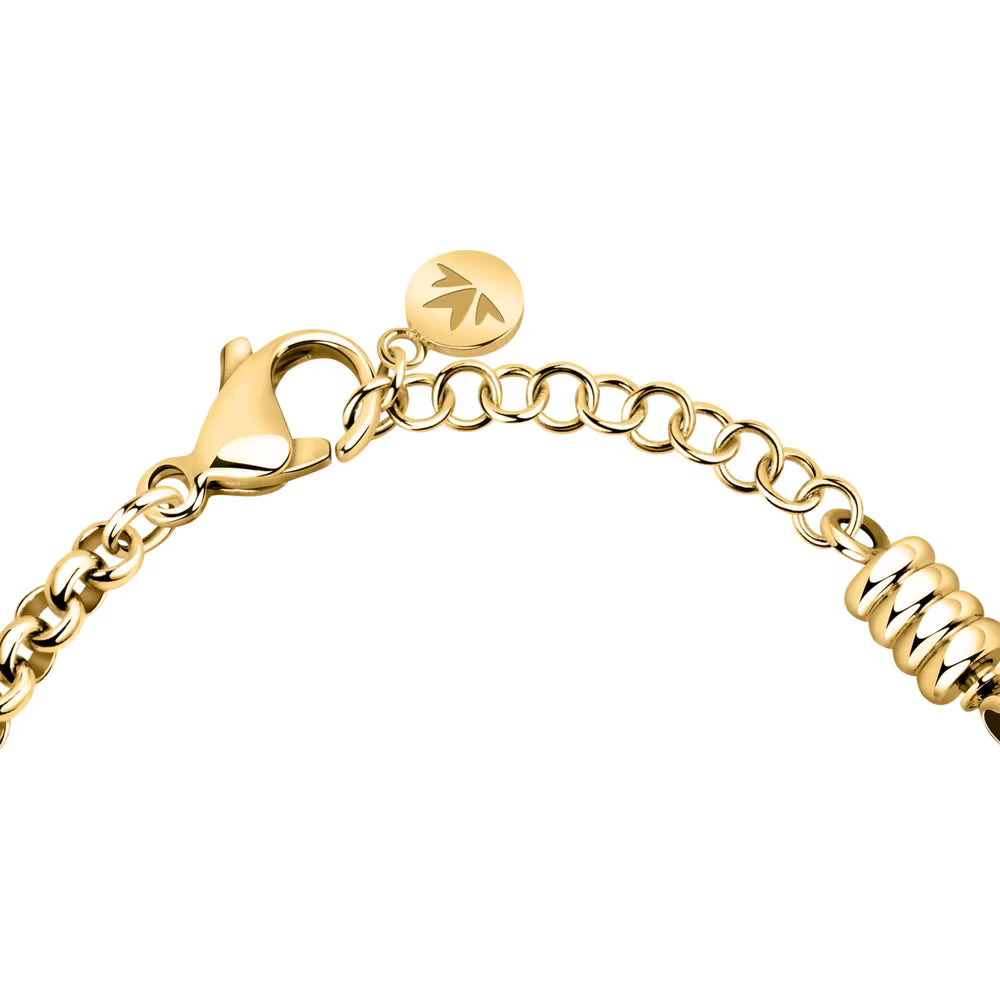 Bracciale Morellato Drops Rolò Pvd Oro Charm Cuore Scritta "Love" Passante Cristallo