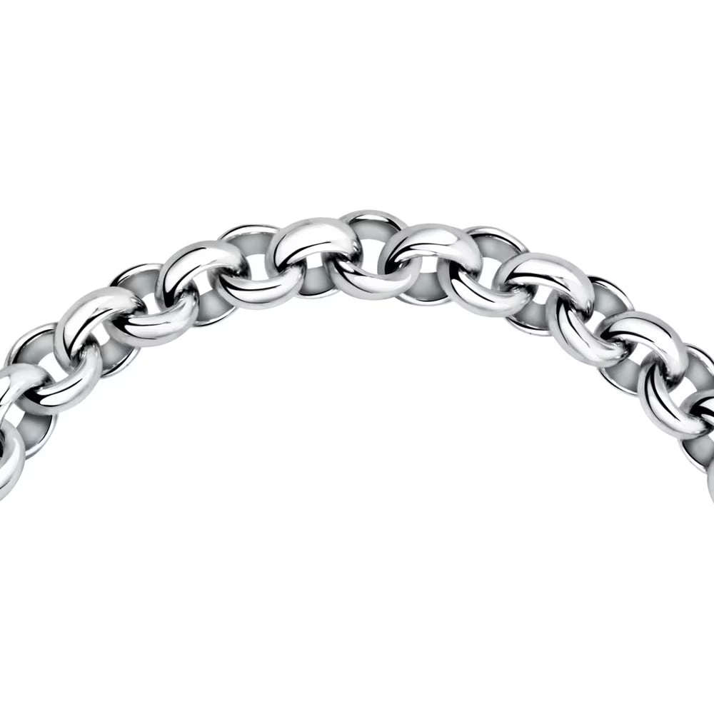 Bracciale Morellato Drops Rolò Acciaio Doppio Charm Cornetto Smalto Rosso + Scritta "Sorridi Alla Vita"