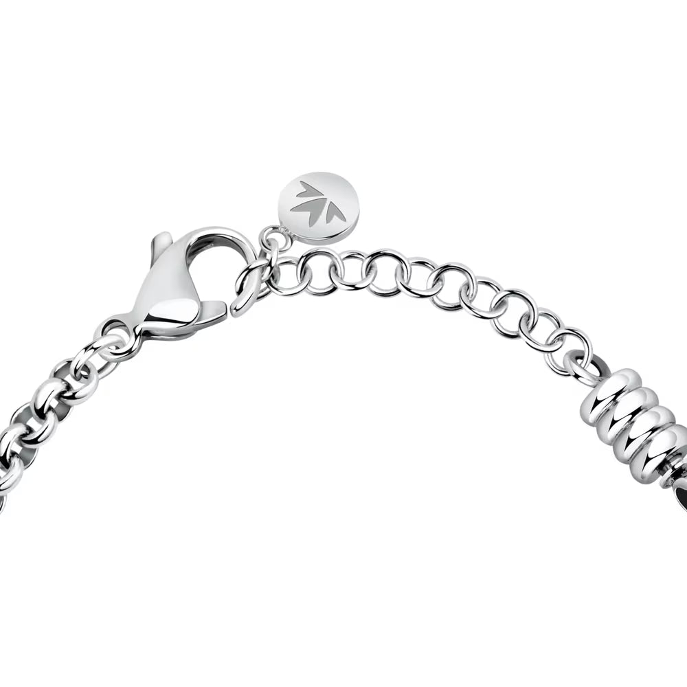 Bracciale Morellato Drops Rolò Acciaio Charm Tondo Scritta "Grazie Di Cuore" Passante Cristalli