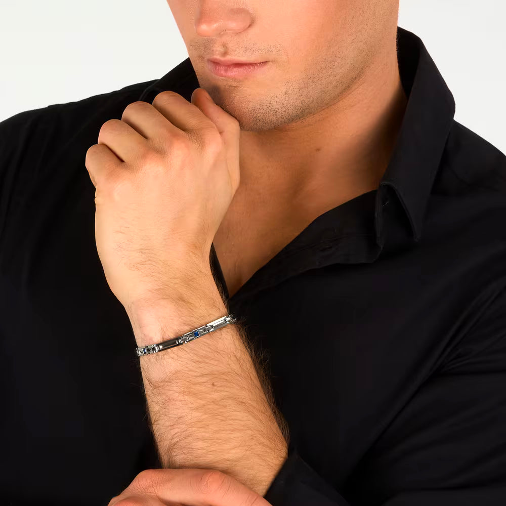 Bracciale Uomo Morellato Motown Acciaio Cubic Zirconia Quadrati Blu