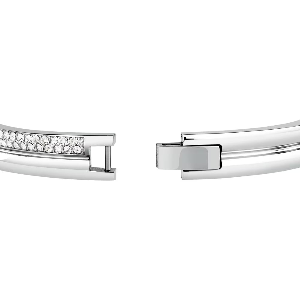 Bracciale Rigido Morellato Vintage Bold Acciaio Fascia Lucida + Fascia Con Cristalli