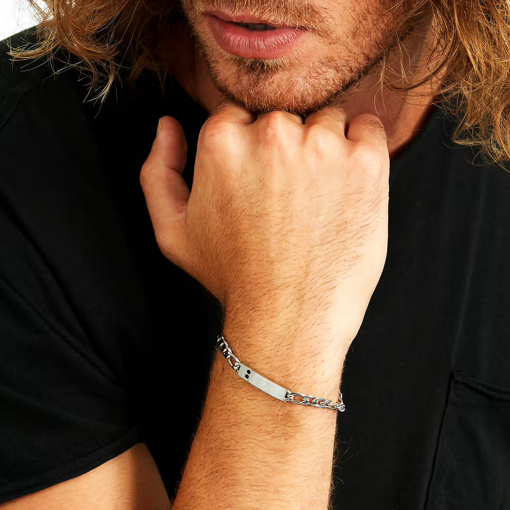 Bracciale Uomo Sector Basic Acciaio Piastrina Centrale Satinata+2 Cristalli Neri