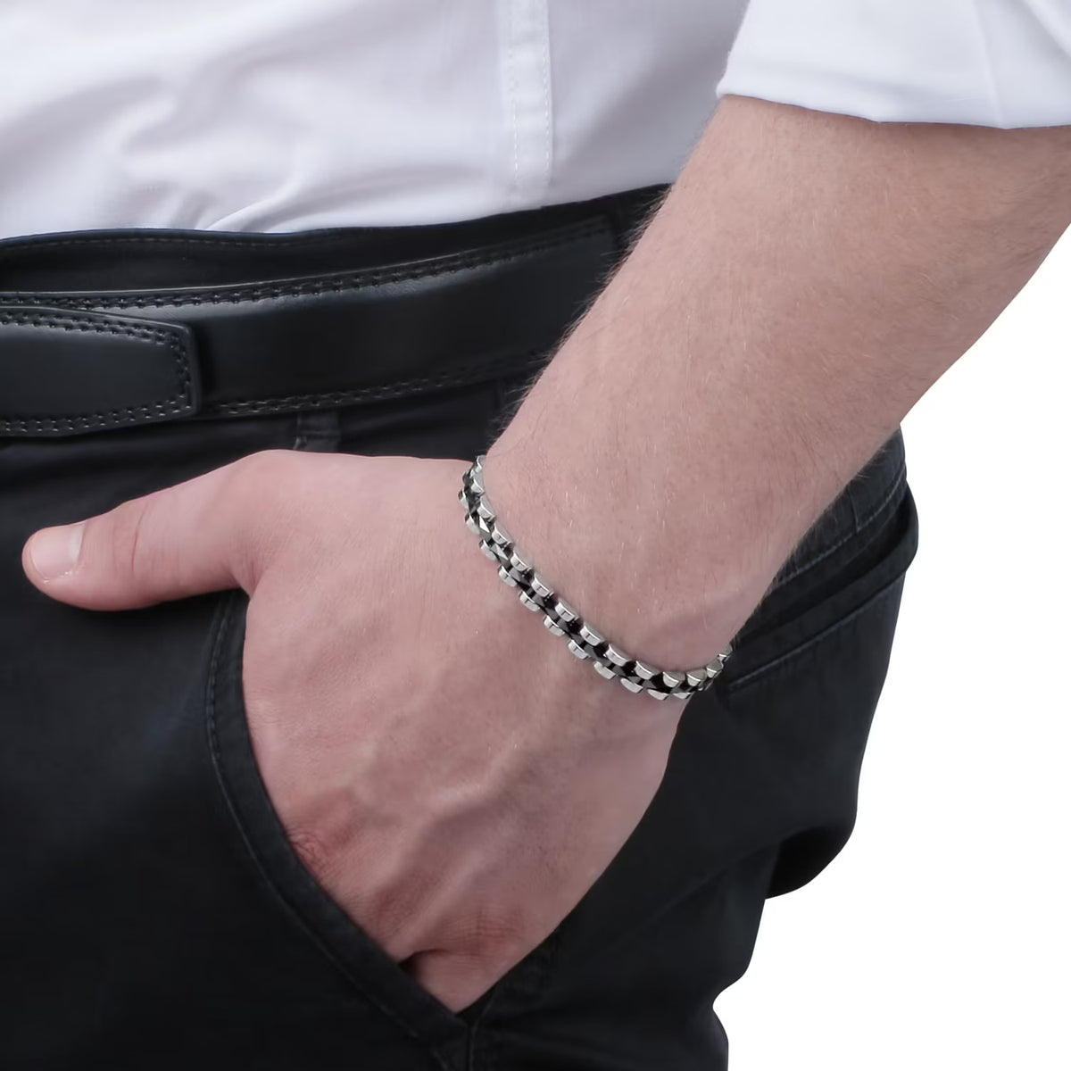Bracciale Uomo Sector Ceramic Acciaio Inserti Ceramica Nera