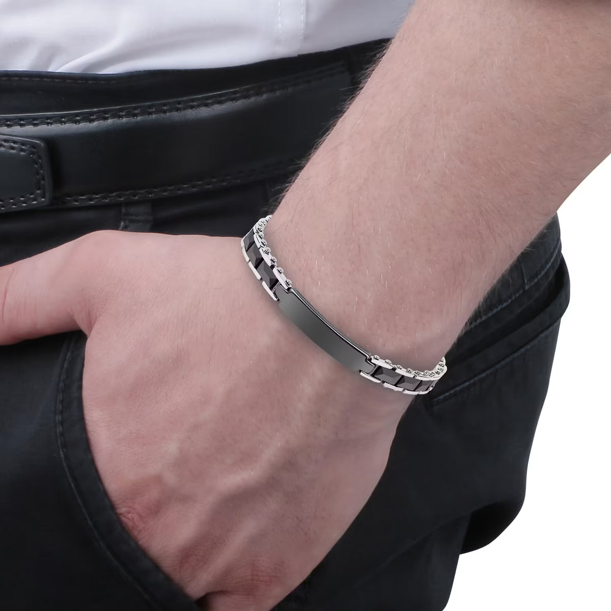 Bracciale Uomo Sector Ceramic Acciaio Con Inserti Ceramica Nera