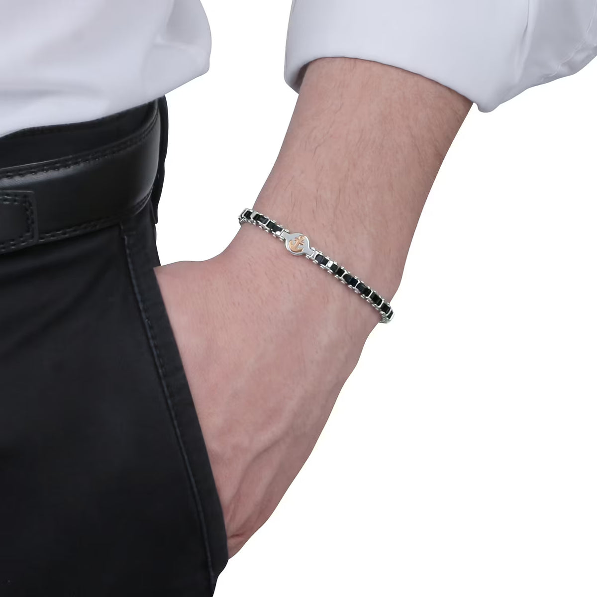 Bracciale Uomo Sector Ceramic Acciaio/Ceramica Nera Inserto Centrale Con Ancora Pvd Oro Rosa